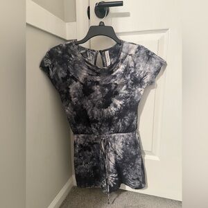 Black and white tie-dye short sleeve romper #tie-dye